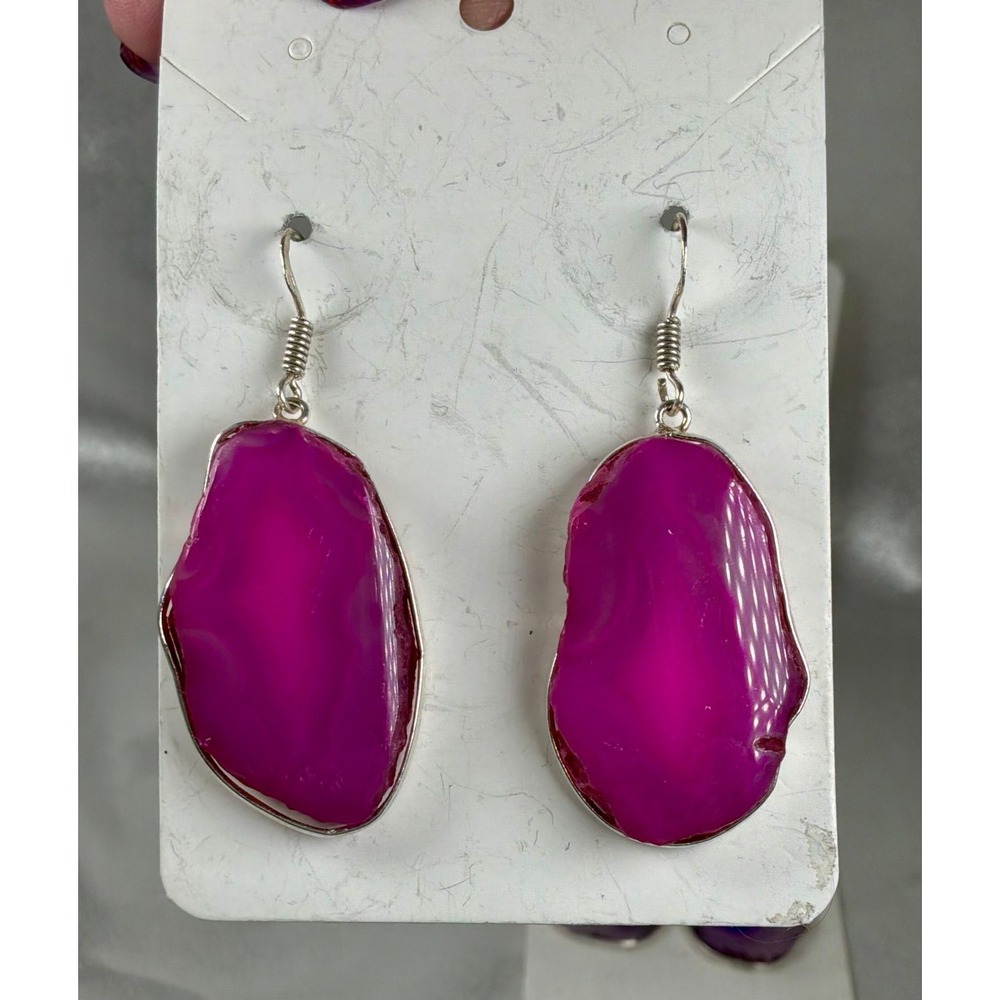 💗💙💚💜 Sliced Agate Earring Bundle | 4 Pair Bold Statement Set - Picture 2 of 5